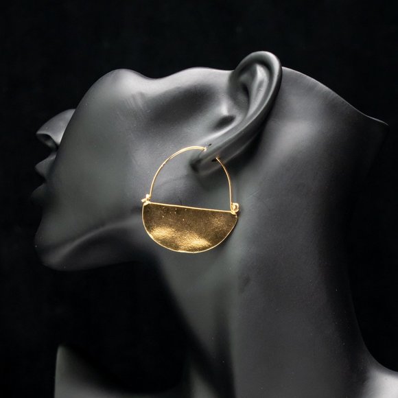 Half Moon Hammered Drop Hoop Earrings in Gold - Picture 2 of 7